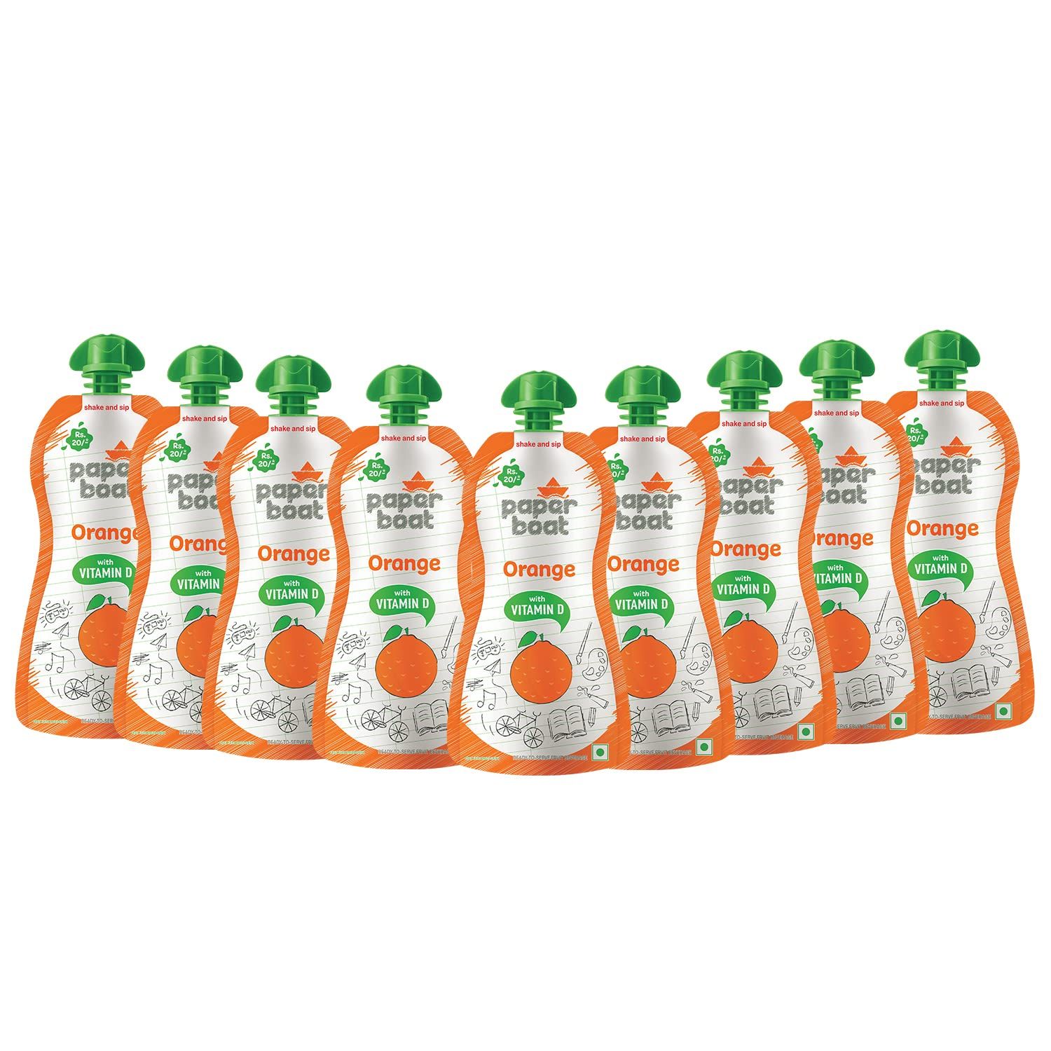 Paper Boat Orange Juice, Enriched With Vitamin D, No Added Preservatives And Colours (Pack Of 9, 150Ml Each)