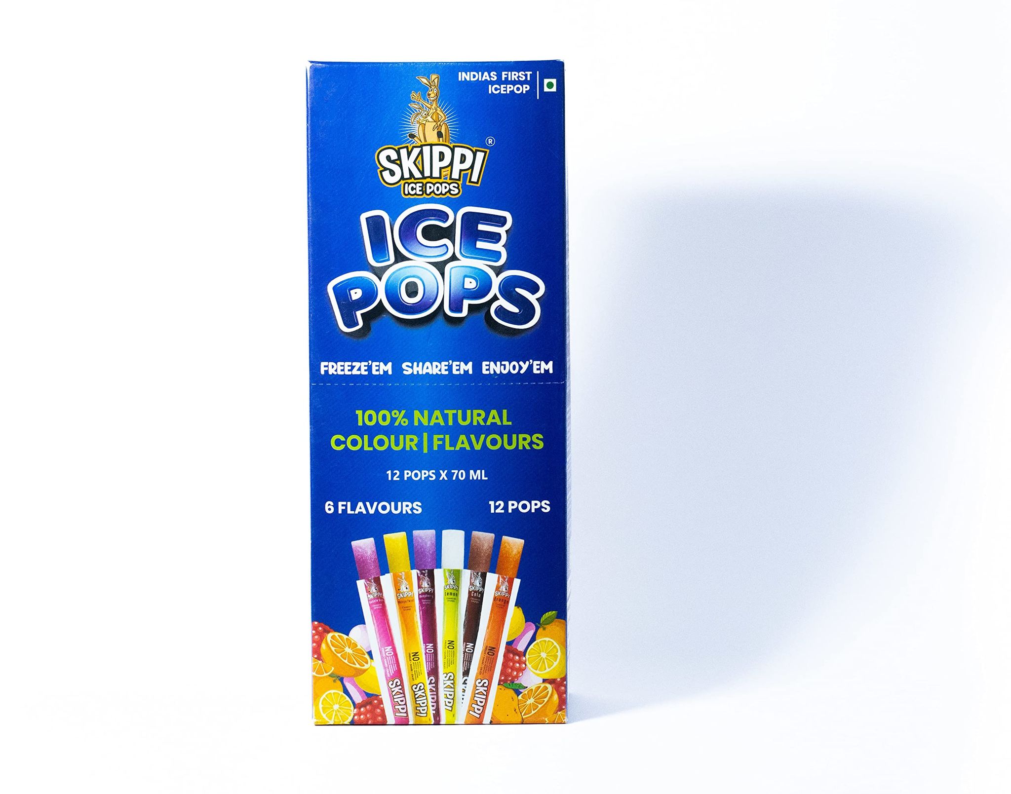 Skippi Ice Pops Skippi Icepops Natural Ice Popsicles (Lemon, Mango, Orange, Raspberry, Bubblegum And Cola), 12 X 70 Ml