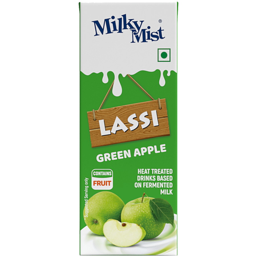 Milky Mist Lassi, Green Apple, Uht, Drink Based On Fermented Milk, Rich Flavour, 180 Ml