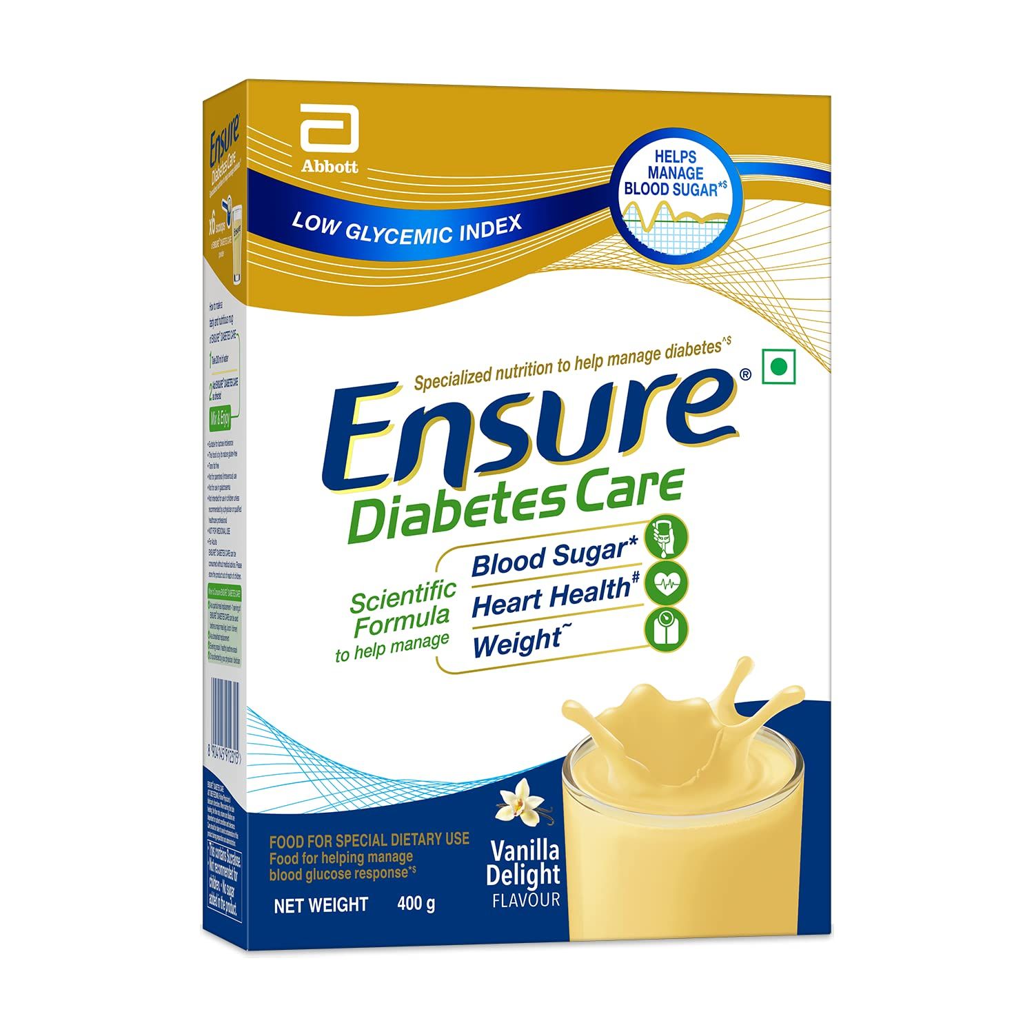 Ensure Diabetes Care, Nutrition To Help Control Blood Sugar Levels Vanilla Flavour, Yellow, 400 G Box