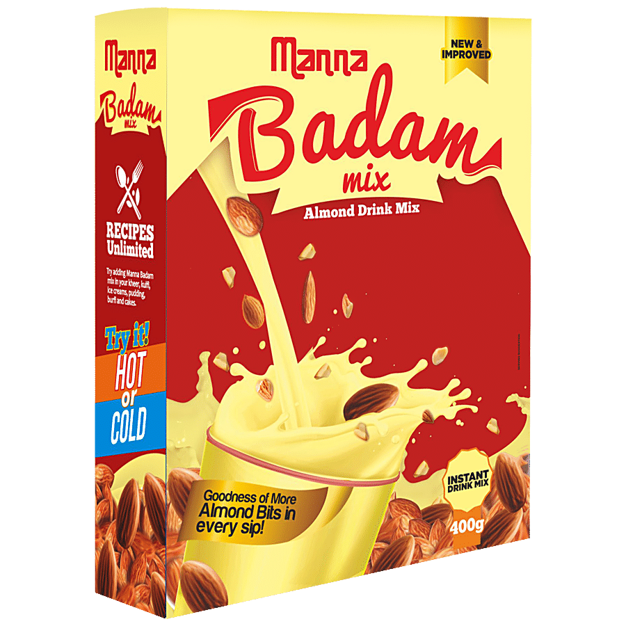 Manna Badam Almond Drink Mix, Rich In Protein & Vitamins, No Artificial Flavours, 200 G Carton