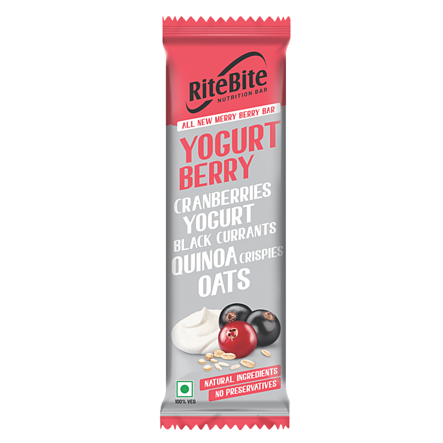 Ritebite Max Protein Multigrain Energy Bar, Yogurt Berry, Healthy Snack, High In Protein & Fibre, Cranberries, Black Currants, Quinoa Crispies, 35 G