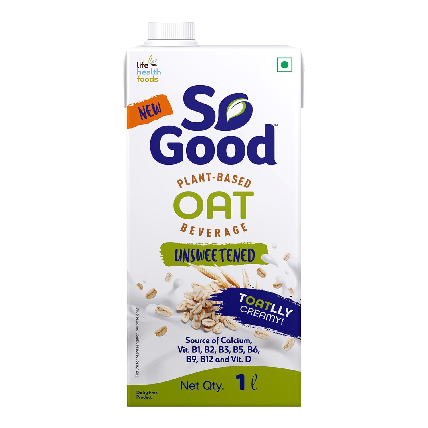 So Good Plant Based Oat Beverage Unsweetened, 1 L, Lactose Free, No Added Sugar |Gluten Free, No Preservatives, Zero Cholesterol, Dairy Free, Source Of Calcium & Vitamins