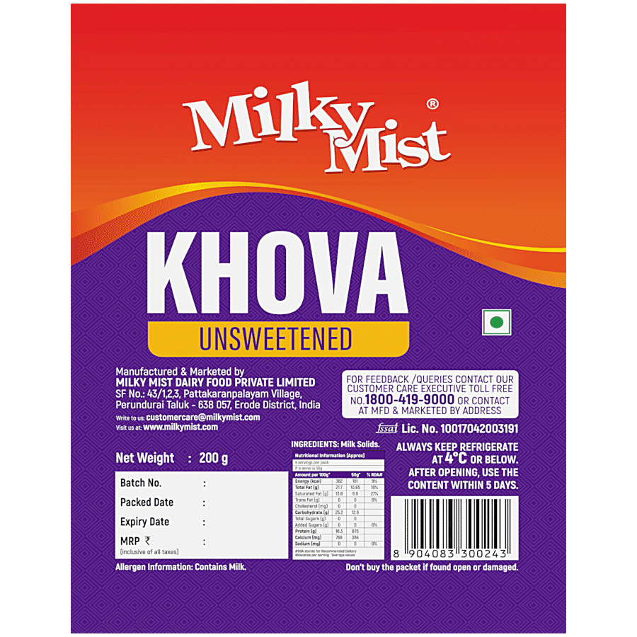 Milky Mist Khova, Unsweetened, Creamy Texture, Milky Aroma, 200 G Pouch