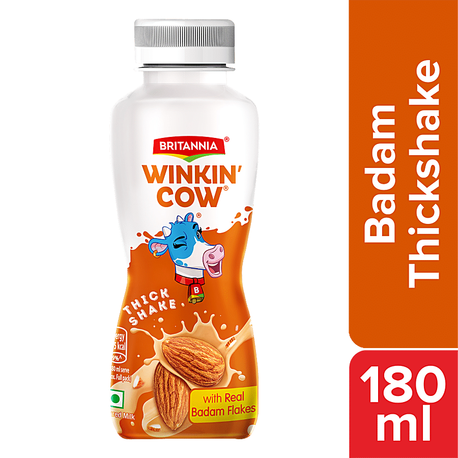 Britannia Winkin Cow Badam Milkshake, Rich In Calcium, 180 Ml Pet Bottle