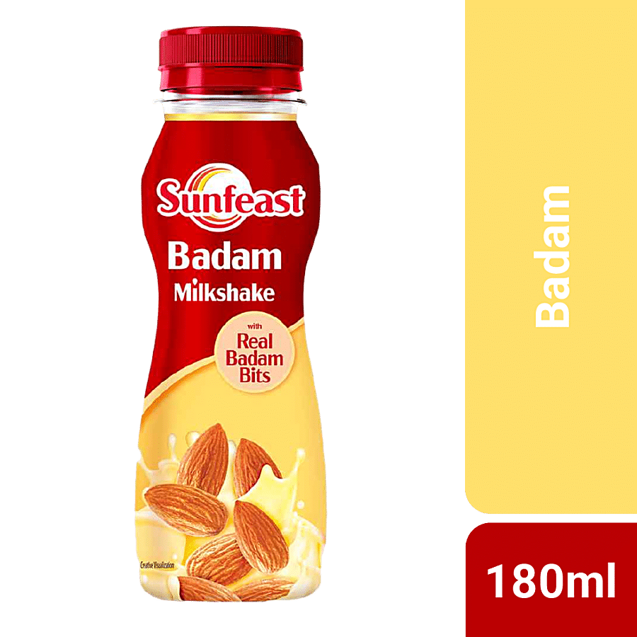 Sunfeast Badam/Almond Milkshake, Thick & Creamy, With Real Almond Bits, 180 Ml Bottle