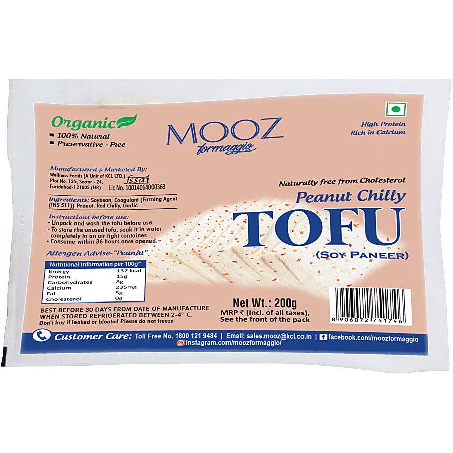 Mooz Organic Peanut Chilli Tofu, Soy Paneer, 200 G Pouch