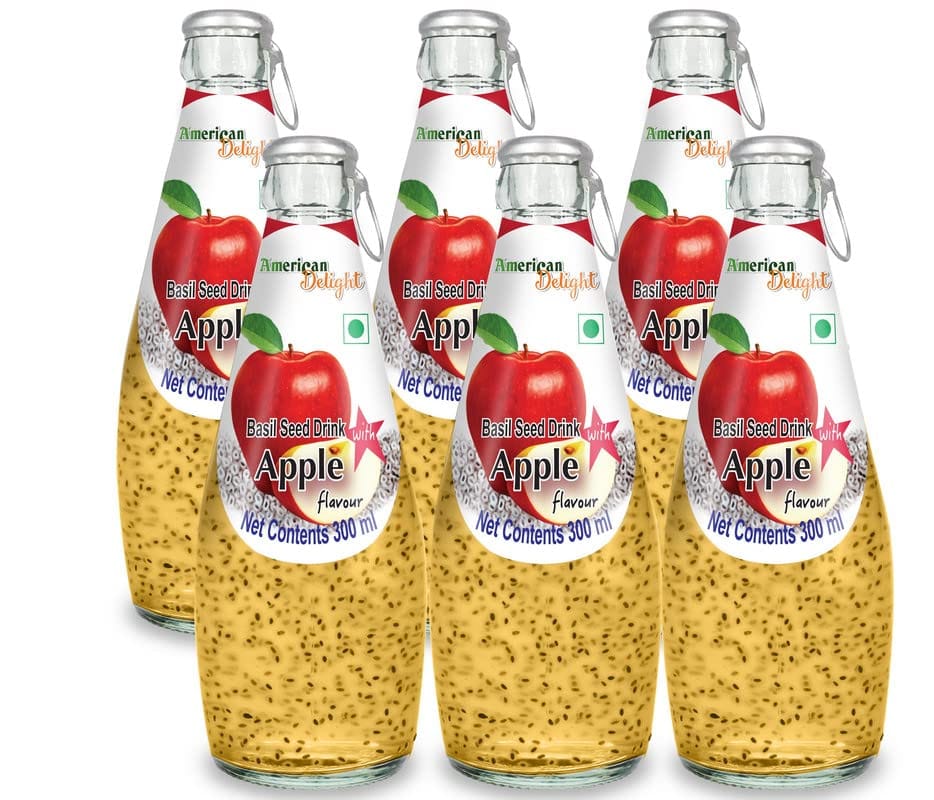 American Delight Basil Seed Drink Apple Fruit Flavour, Fruit Juice, Non, Alcoholic Drink, Ready To Serve, (Pack Of 6 X 300Ml)