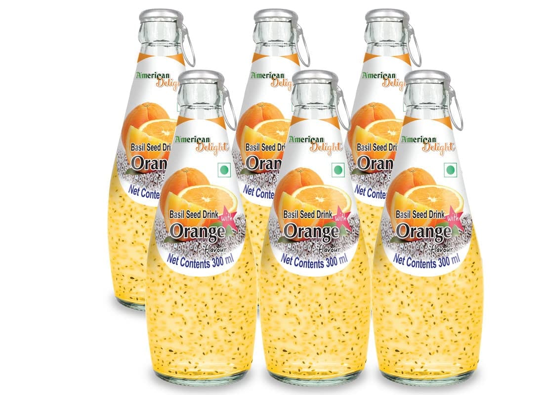 American Delight Basil Seed Drink Orange Fruit Flavour (Pack Of 6 X, 300Ml), Fruit Juice, Non, Alcoholic Drink, Ready To Serve