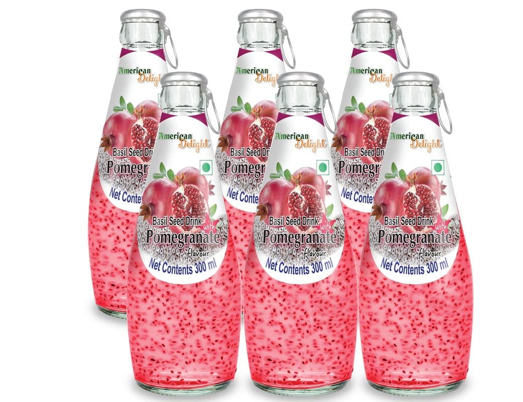 American Delight Basil Seed Drink Pomegranate Fruit Flavour (Pack Of 6 X 300Ml), Fruit Juice, Non, Alcoholic Drink, Ready To Serve