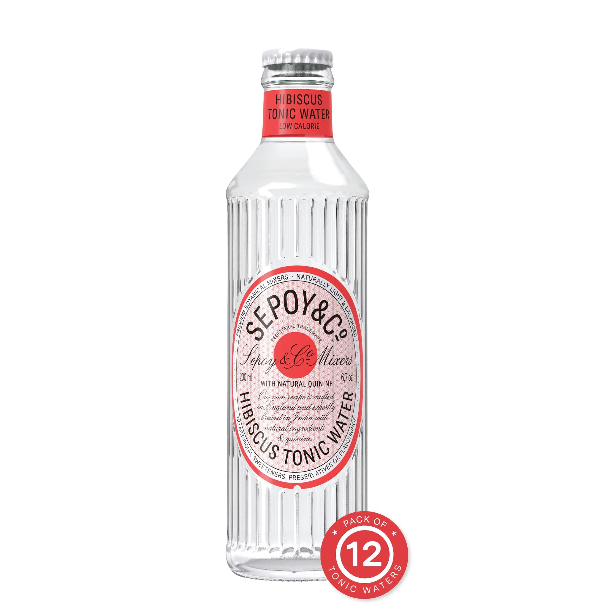 Sepoy & Co. Hibiscus Tonic Water (Pack Of 12 X 200Ml), Premium G&T Mixer, Low Calorie, Aerated Drink, 100% Natural Ingredients |Floral Mixer
