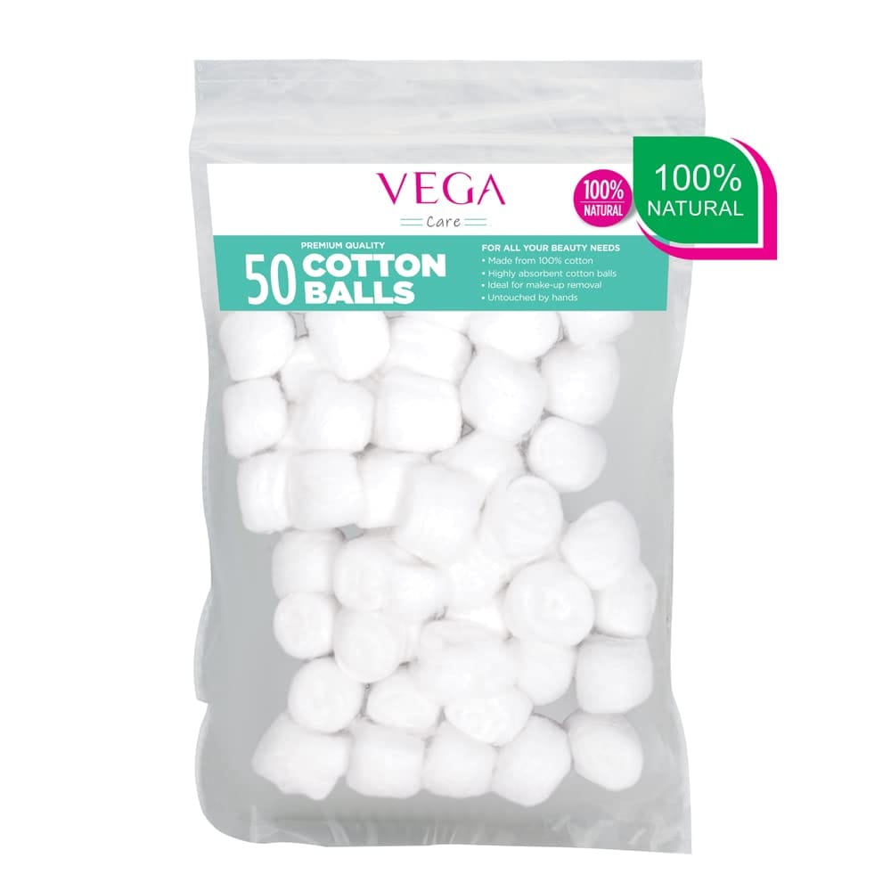 Vega Cotton Ball For Eye, Face Makeup And Nail Paint Remover (Pack Of 50)