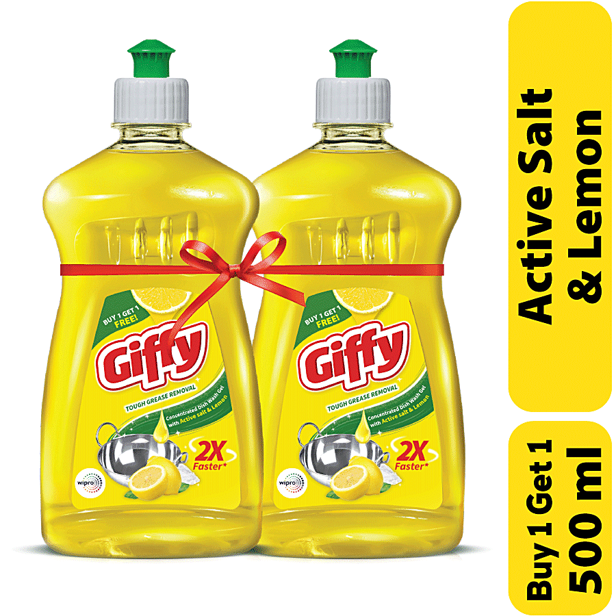 Giffy Concentrated Dish Wash Gel, With Active Salt & Lemon, Removes Tough Grease, 500 Ml