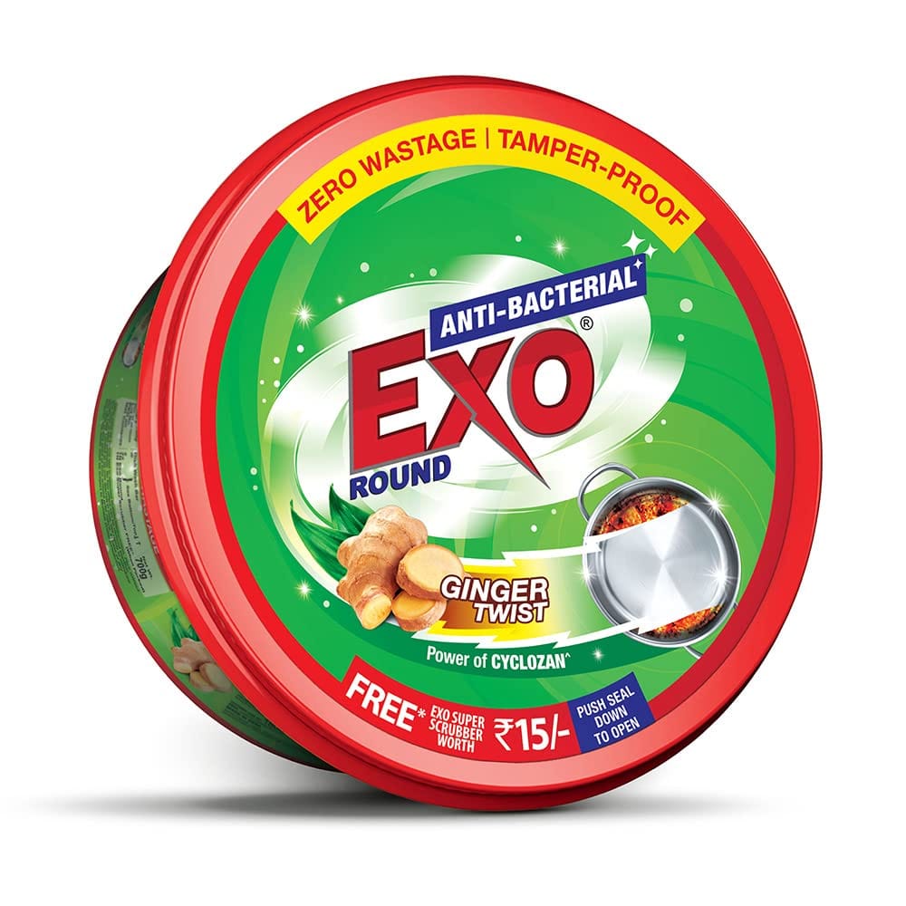 Exo Round Dishwash Bar, 700Gm With Super Scrubber Free Complete Dishwashing Solution With Anti, Bacterial Efficacy & Goodness Of Ginger Remove Tough Grime Stains With Ease