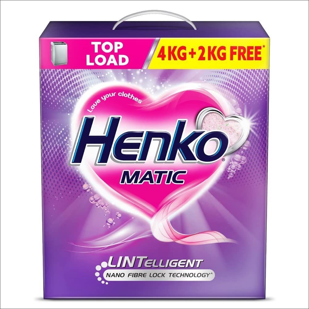 Henko Matic Top Load Detergent Powder 4Kg + 2Kg, Laundry Detergent Powder For Effectively Removes Tough Stains, Top Load Detergent Powder With Nano Fibre Lock Technology (4Kg + 2 Kg)
