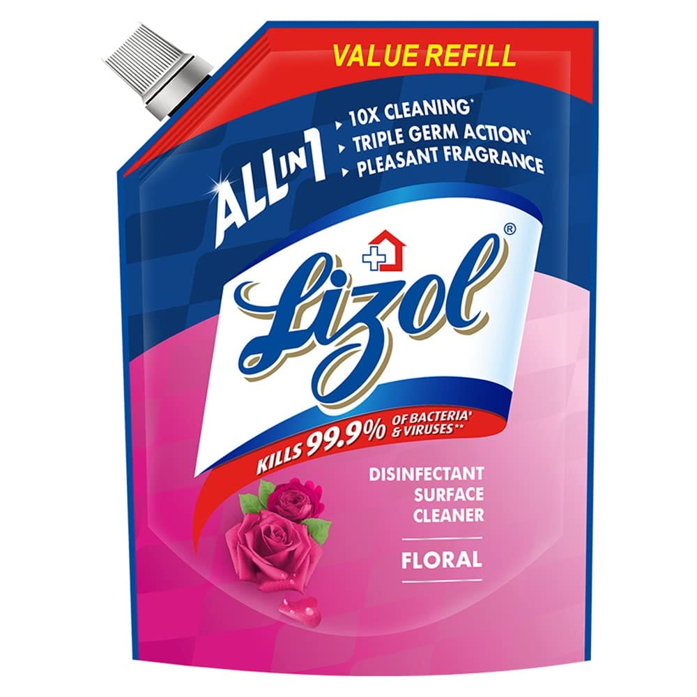 Lizol Floral, Disinfectant Surface & Floor Cleaner Liquid Refill Pack, Suitable For All Floor Cleaner Mops, Kills 99.9% Germs, India's #1 Floor Cleaner, 1800 Ml