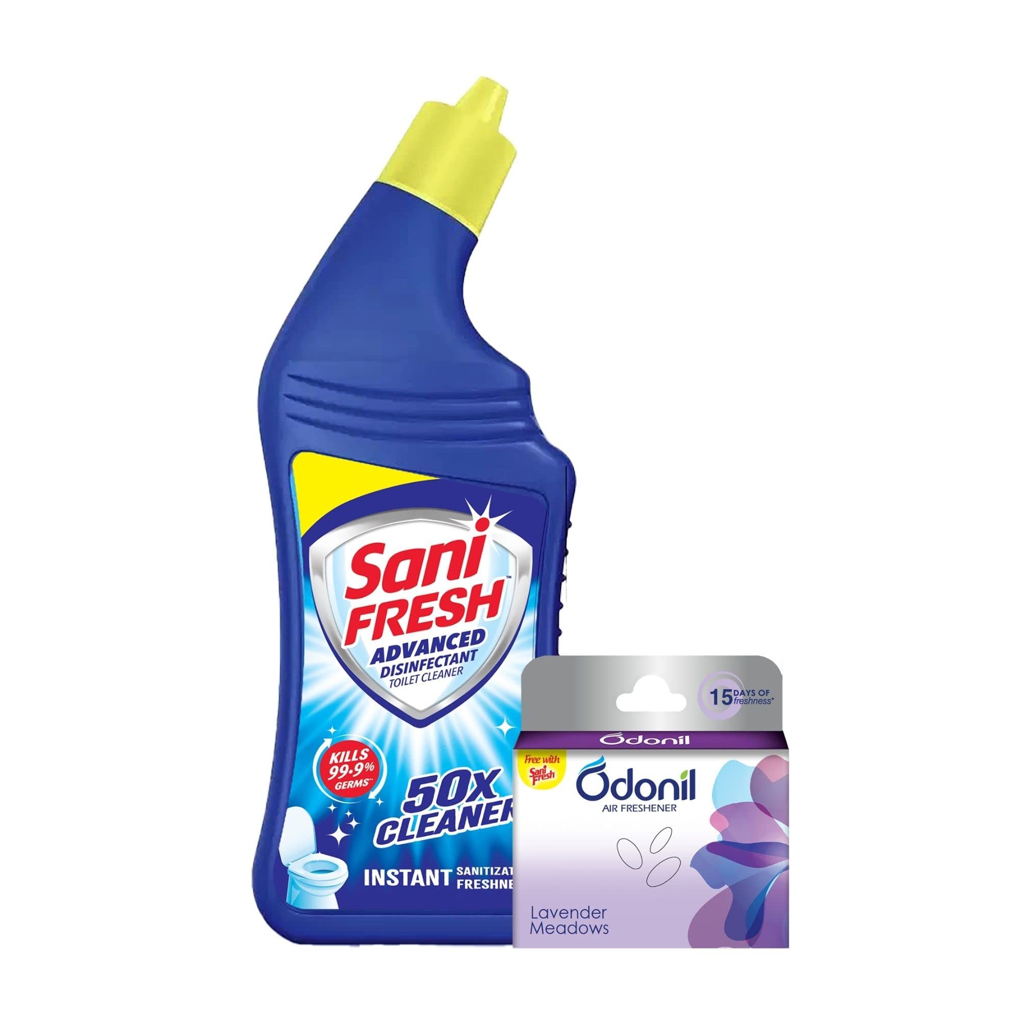 Sani Fresh Advanced Toilet Cleaner Liquid, 1L With Odonil Block 48G Free, Advanced Thicker Formula, Removes Toughest Stains, Provides Long Lasting Freshness