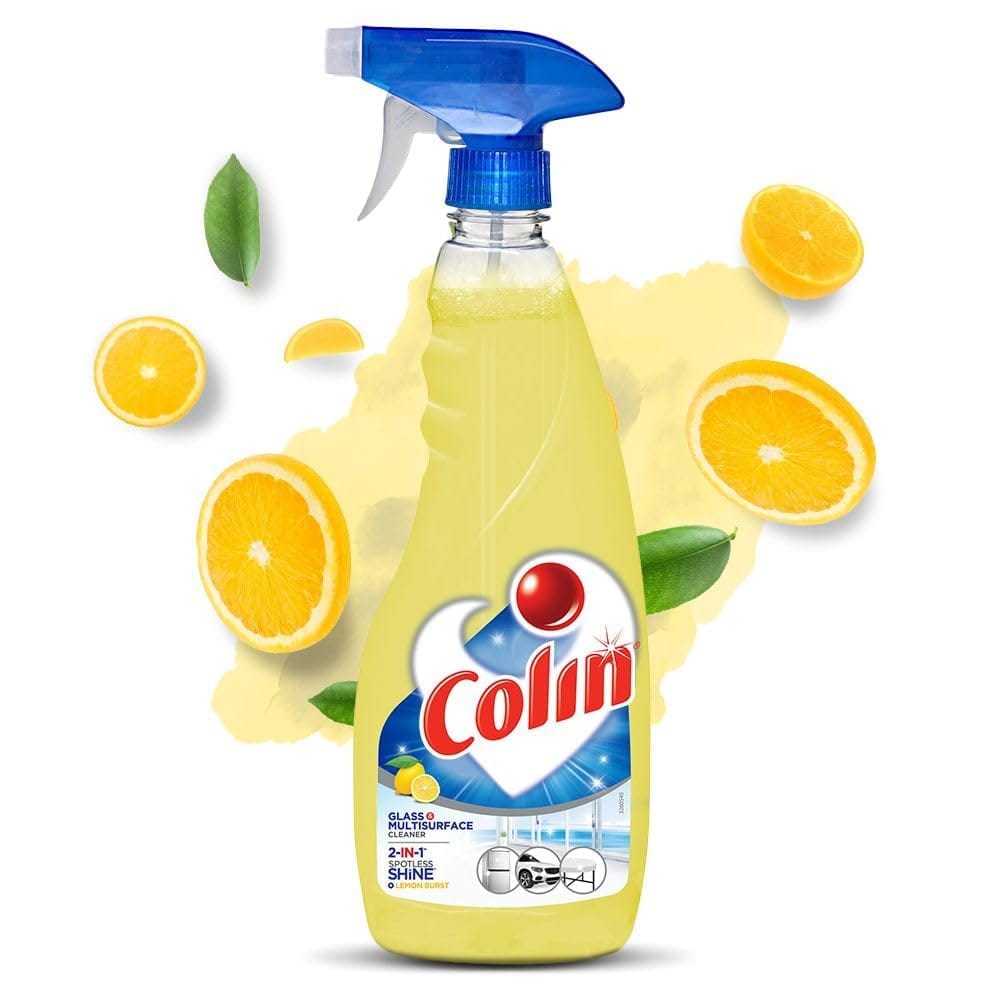 Colin Lemon Burst, 500Ml, Glass And Surface Cleaner Liquid Spray, Glass Cleaner For Car, Kitchen And Home Surfaces, New Lemon Fragrance