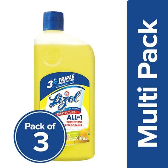 Lizol Disinfectant Surface & Floor Cleaner Liquid - Citrus, 3 x 1L Multipack