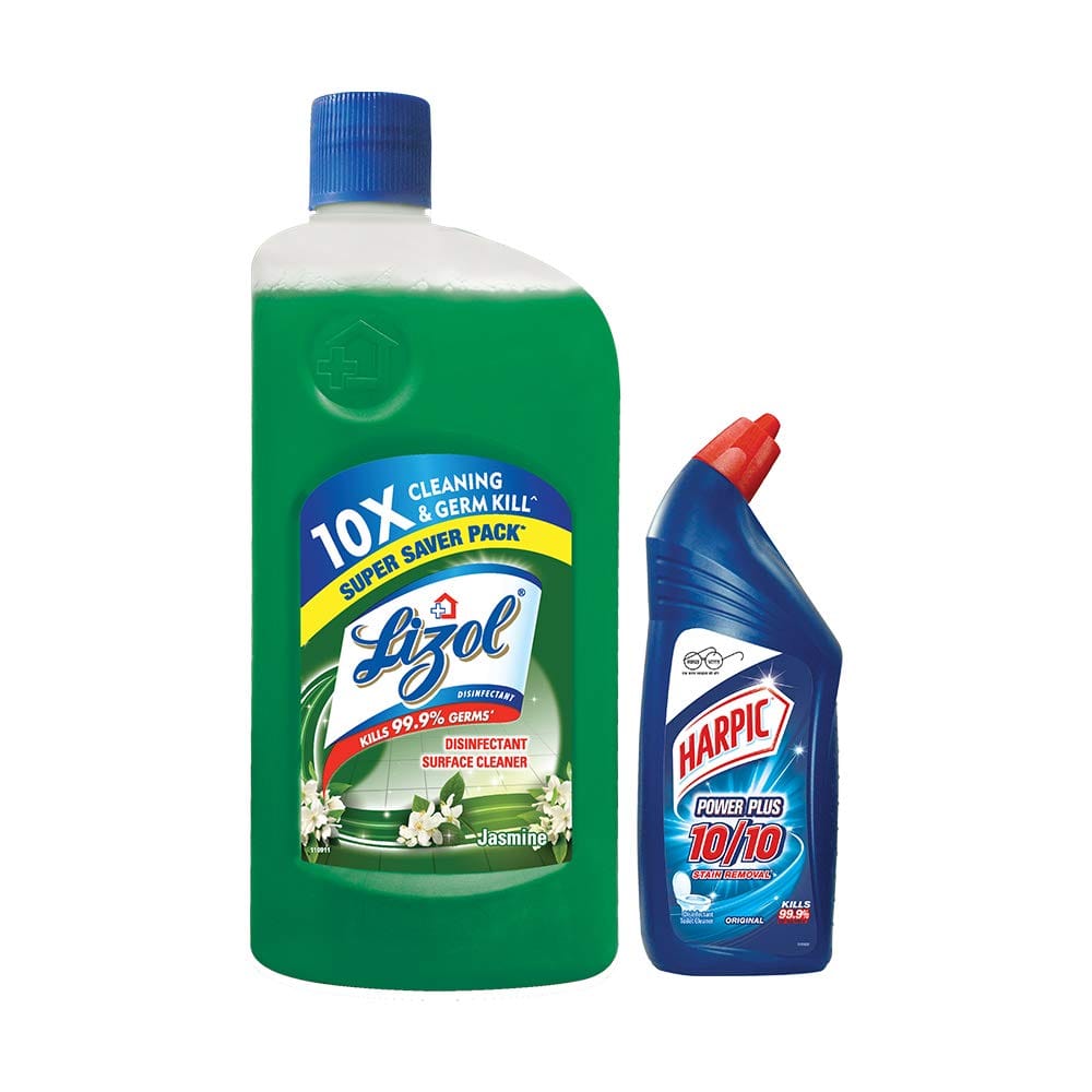 Lizol Dinsinfectant Floor Cleaner Jasmine, 975 Ml With Free Harpic Power Plus Toilet Cleaner, 200 Ml