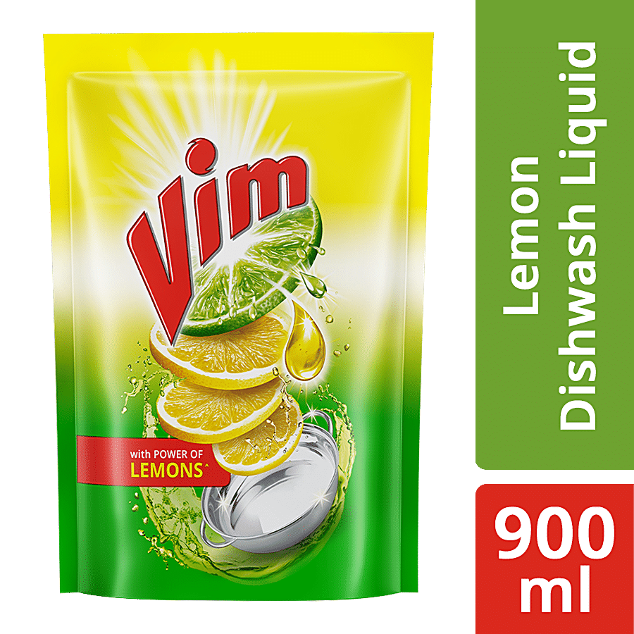 Vim Dishwash Liquid Gel, Lemon, 900 Ml Refill Pouch