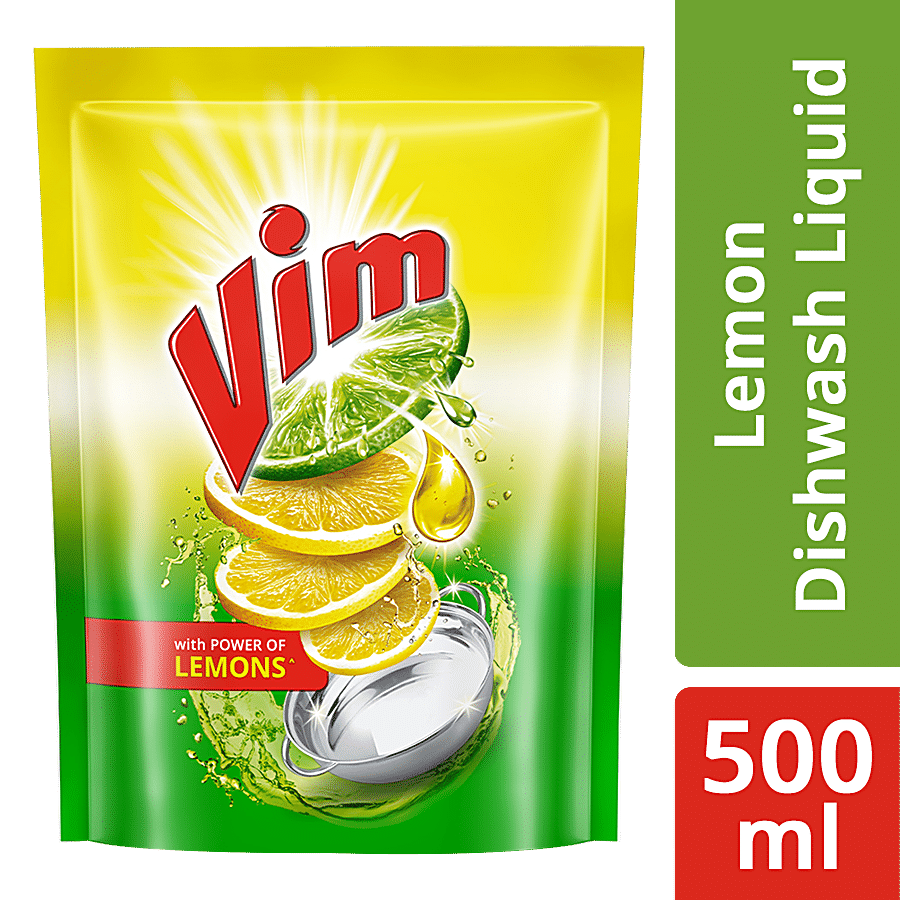 Vim Dishwash Liquid Gel Lemon Refill, 500 Ml Pouch