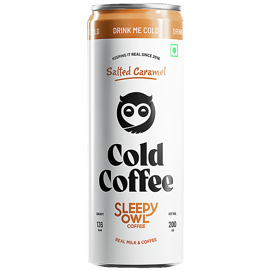 Sleepy Owl Cold Coffee, Salted Caramel, Thicker, Bolder, Creamier, 200 Ml Can