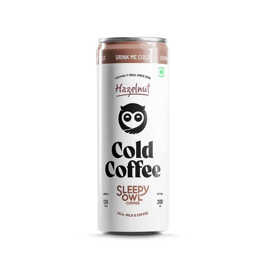 Sleepy Owl Hazelnut Cold Coffee, Thicker, Bolder, Creamier, Made With Real Milk & Coffee, Ready, To, Drink, 200Ml