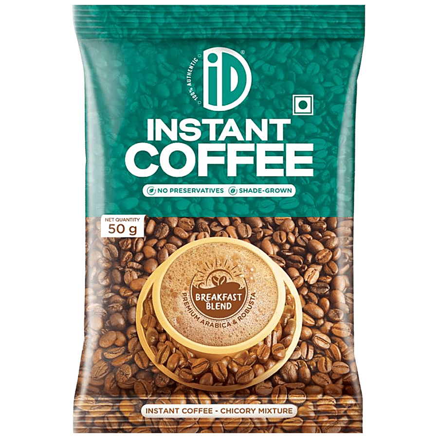 Id Instant Coffee Powder, Chicory Mix, Shade, Grown, No Preservatives, 50 G