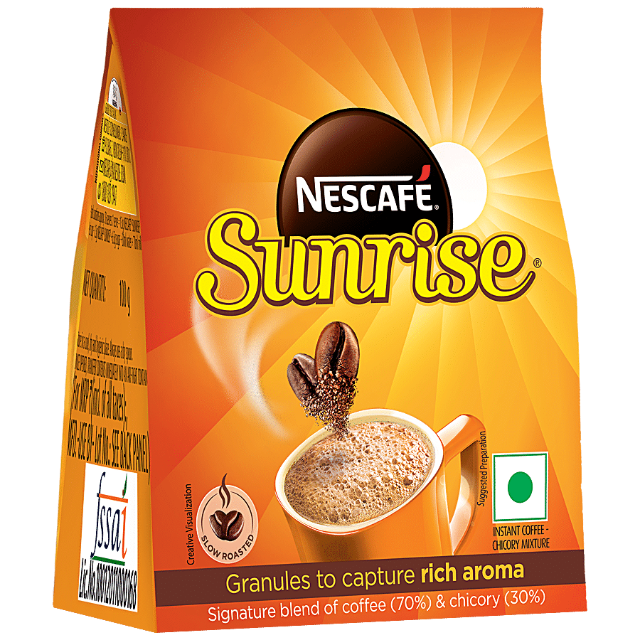 Nescafé Sunrise Instant Coffee, Chicory Mix, Rich In Aroma & Flavour, 100 G Pouch