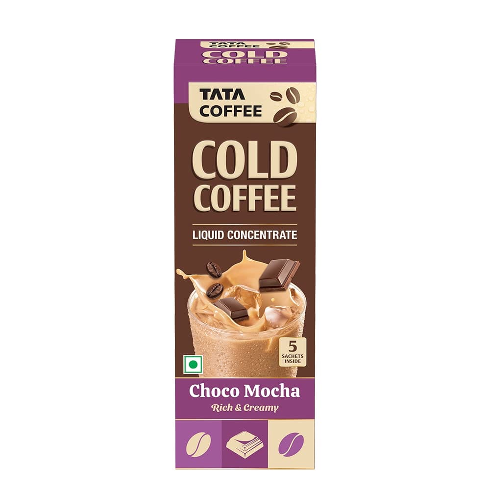 Tata Coffee Grand Tata Coffee Cold Coffee, Liquid Concentrate, 5 Sachets Brown, Choco Mocha, Deliciously Rich & Creamy, Caf, Style, Easy To Make, 3 Step Brew, No Equipment Needed