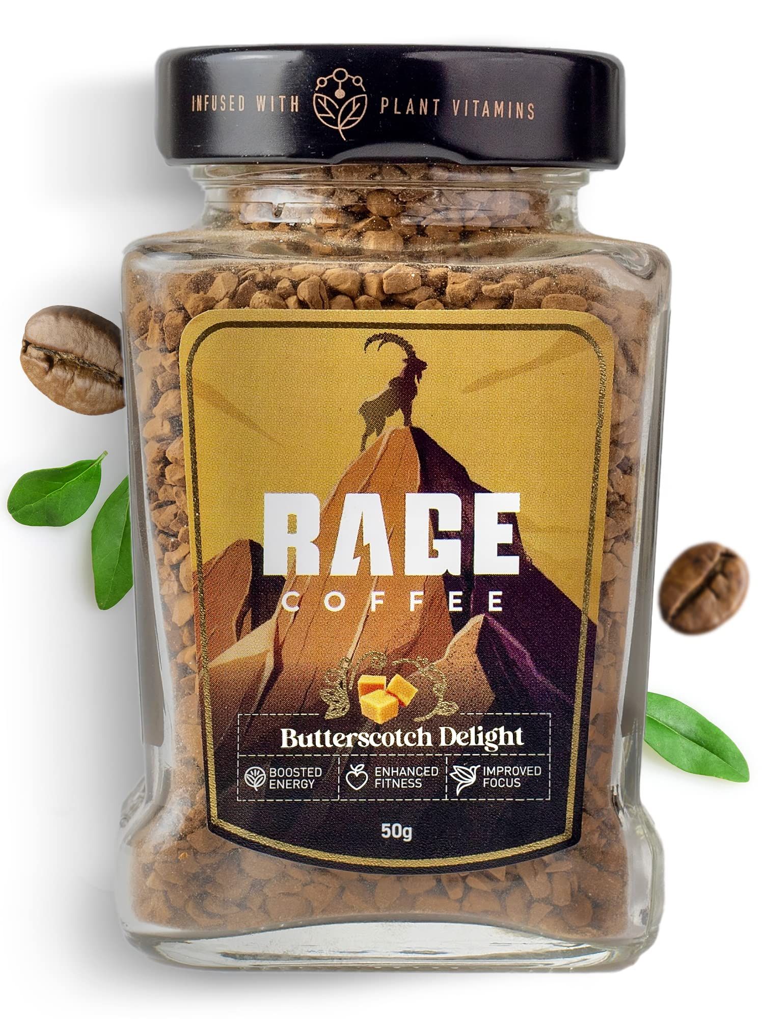 Rage Coffee Butterscotch Delight Flavour, Premium Arabica Instant Coffee (Make Delicious Hot/Cold Coffee) (Butterscotch Delight, ) (Butterscotch Delight, 50G)