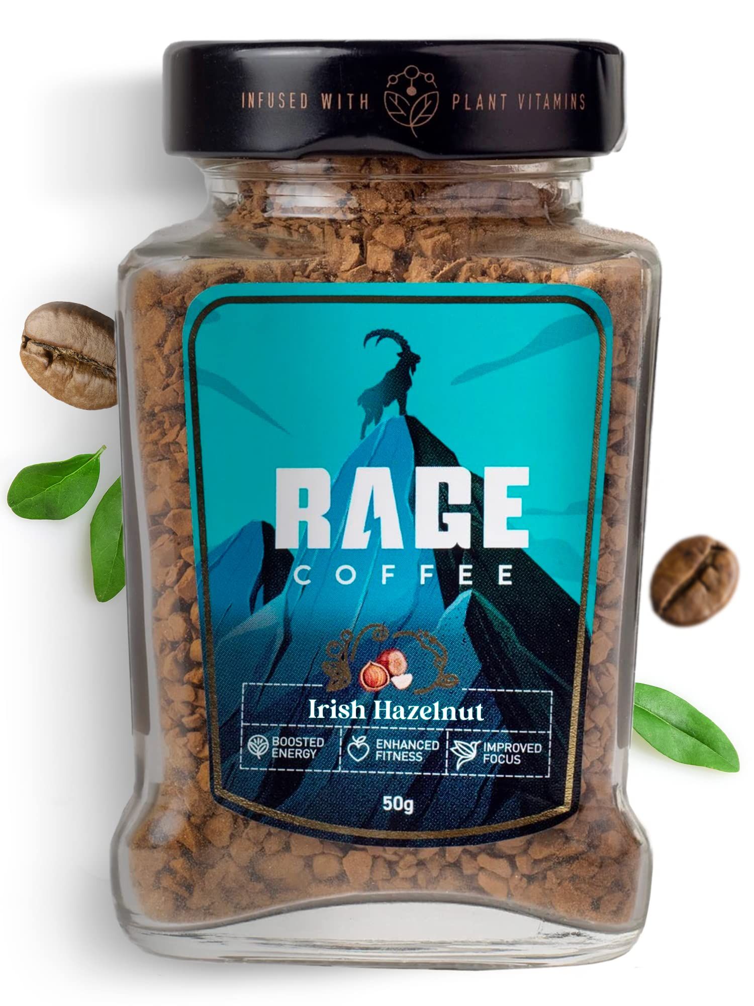 Rage Coffee Irish Hazelnut, Flavored Instant Coffee Powder For Both Hot & Cold Coffee, 100% Single Origin Arabica Coffee Beans Powder (Irish Hazelnut, 50G)