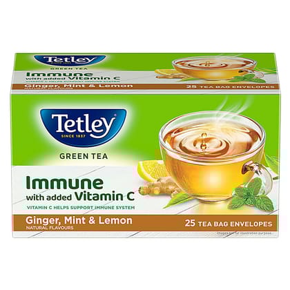 Tetley Green Tea, Immune With Added Vitamin C, Ginger, Mint & Lemon, 90 G (25 Bags X 3.6 G Each)