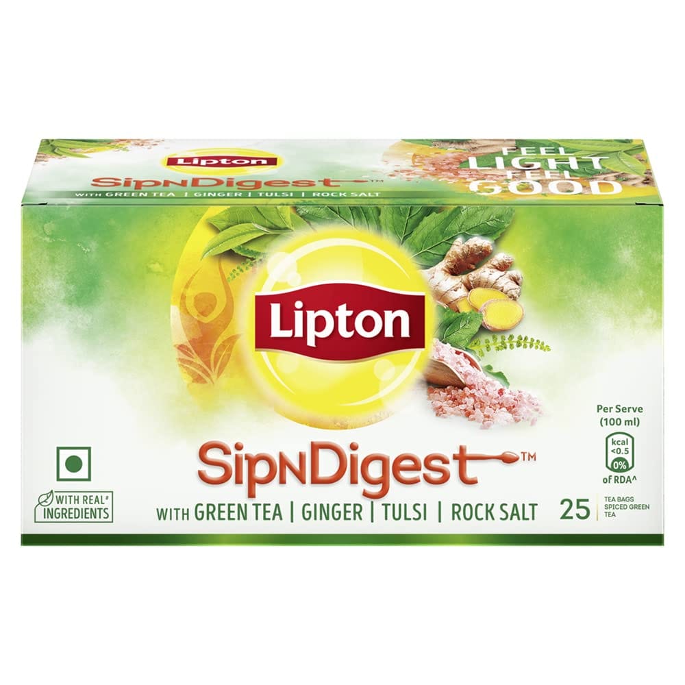 Lipton Sipndigest With Green Tea, Ginger, Tulsi & Rock Salt, Spiced Green Tea Bags, 25 Pcs