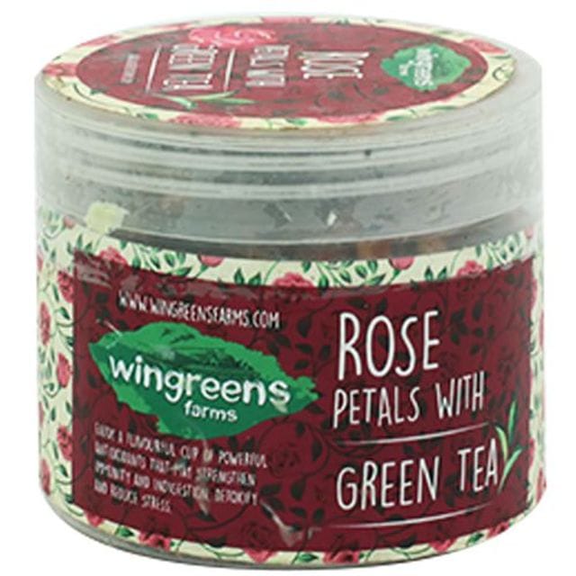 Wingreens Farms Green Tea, With Rose Petals, 55 G