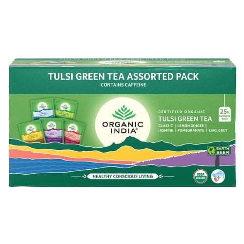 Organic India Tulsi Green Tea Assorted Pack, 80 G (25 Teabags X 3.2G Each)