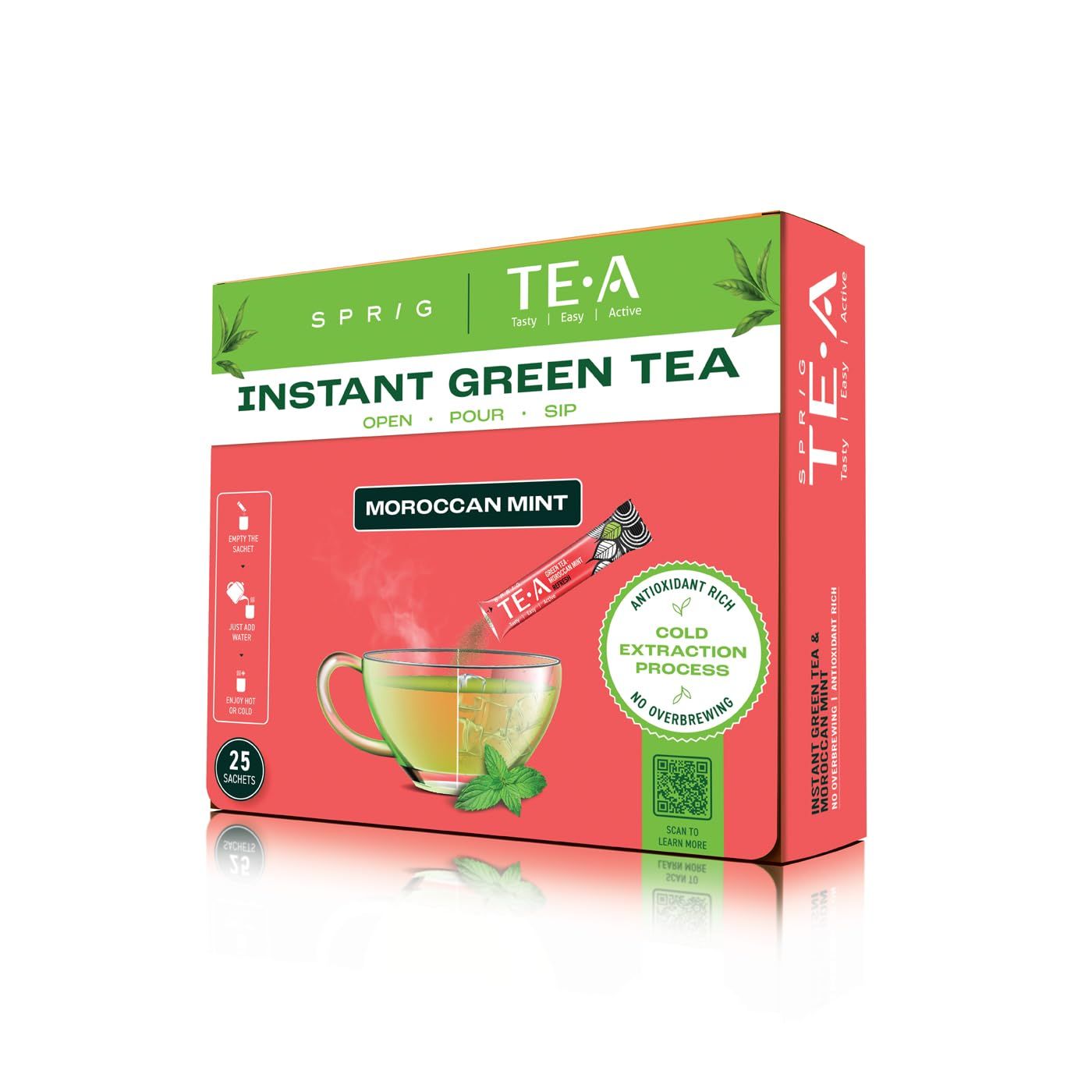 S P R I G Sprig Te.A Green Tea And Moroccan Mint, Fully Soluble Green Tea, Refresh With This Ancient Social Ritual, A Genuine Moroccan Experience, (Pack Of 25 X 0.6G Each)