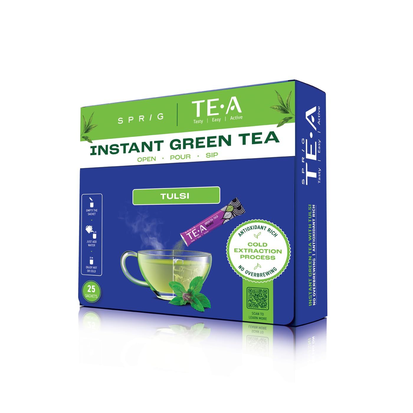 S P R I G Sprig Te.A Green Tea With Tulsi |Fresh Tulsi, Fully Soluble Green Tea |Low Bitterness, Antioxidant Rich |Boost Immunity, Reduce Stress And Anxiety |No Additives |25 Sachets