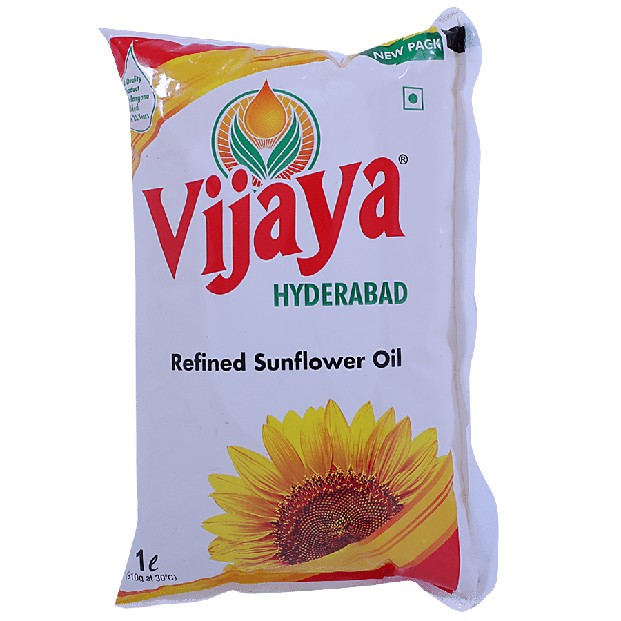 Vijaya Refined Sunflower Oil - Zero Cholesterol, 1 L Pouch