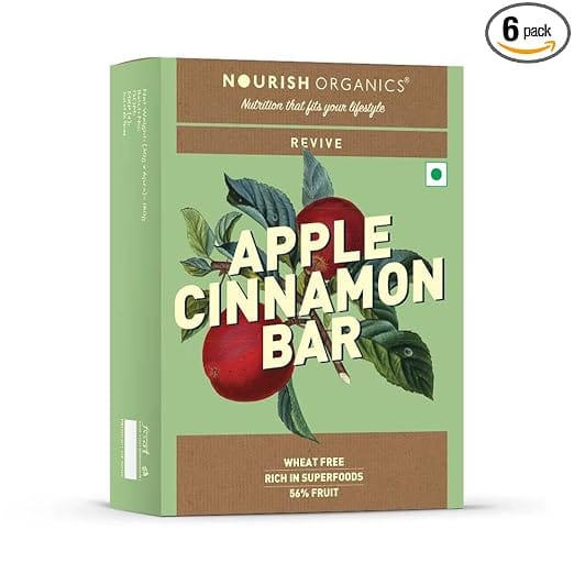 Nourish Organics Apple Cinnamon Bar Pack Of 6 Bars, 30 Gm Each Whole Grains | Healthy And Nutrient Rich | No Refined Sugar | Clean Label