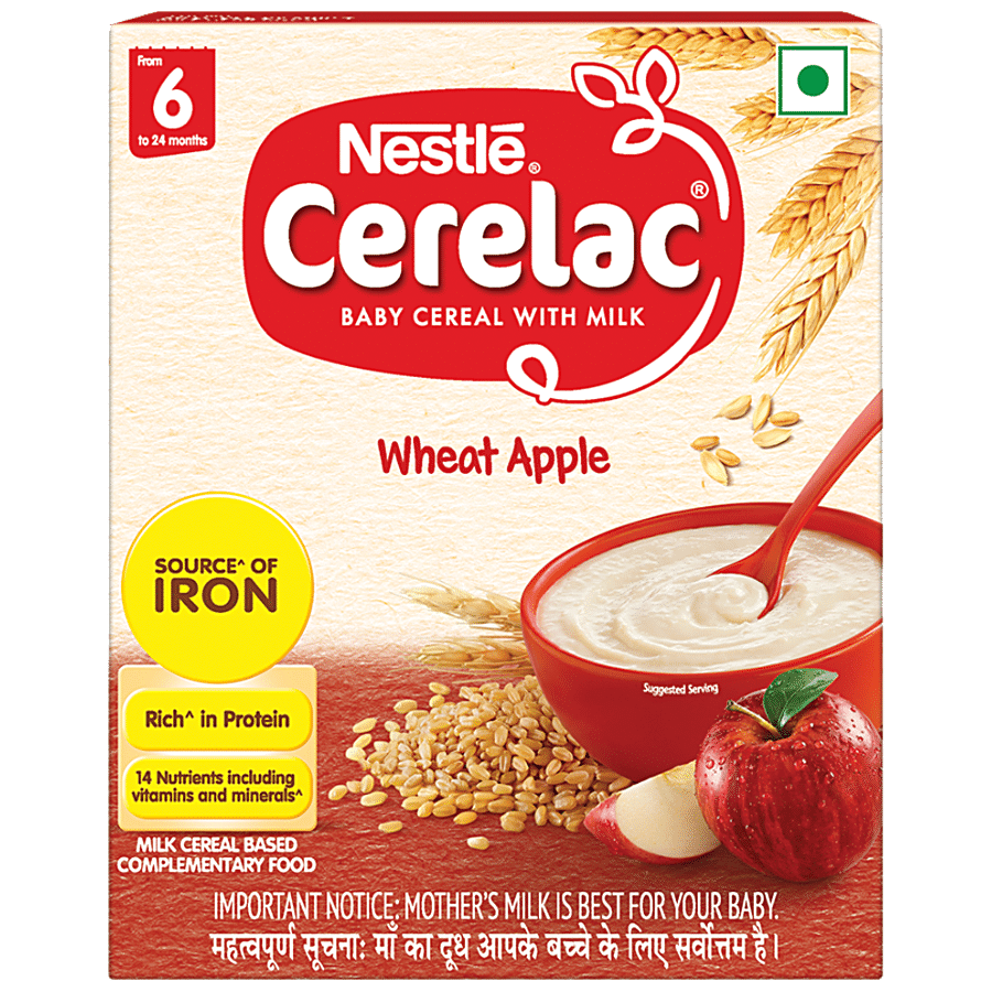 Nestle Cerelac Baby Cereal With Milk - Wheat Apple - From 6 To 24 Months - 300 G Bag - In - Box