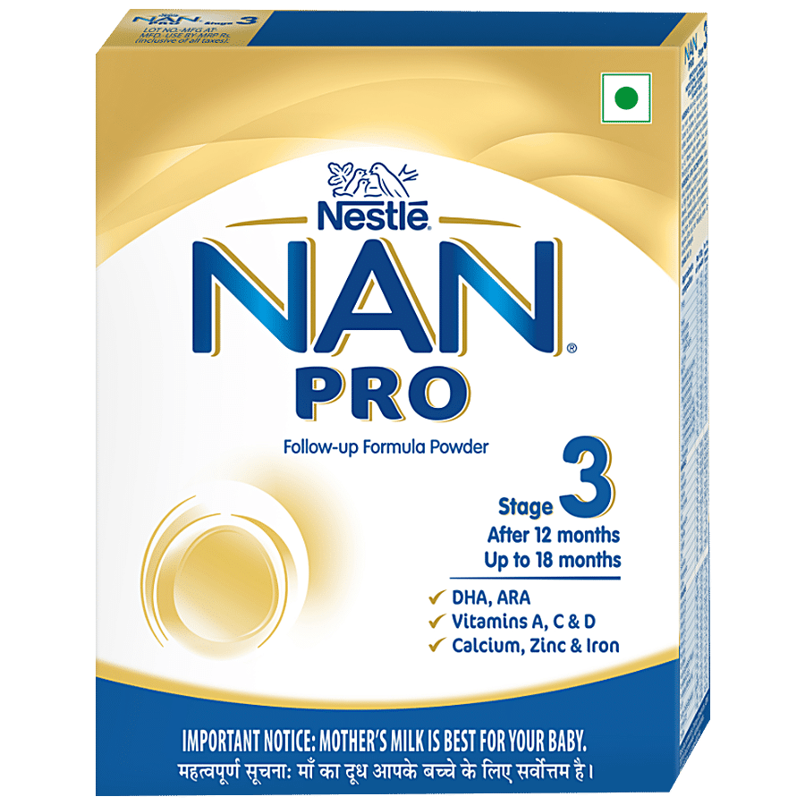 Nestle Nan Pro 3 Follow, Up Formula Powder, After 12 Months, Up To 18 Months, Stage 3, 400 G Bag, In, Box