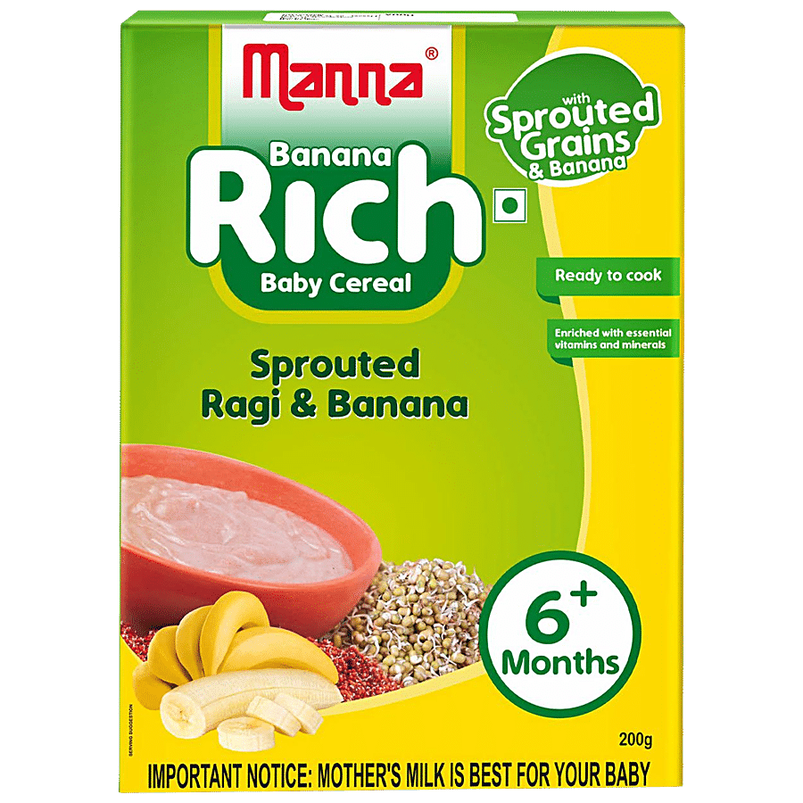 Manna Baby Cereal 200G, Sprouted Ragi & Banana, 6+ Months, Baby Food, Infant Food, 200 G Carton