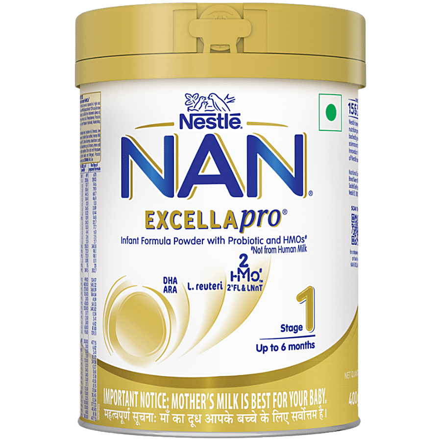 Nestle Nan Excellapro Infant Formula Powder With Probiotic & Hmos, For Upto 6 Months, Stage 1, 400 G Tin Pack