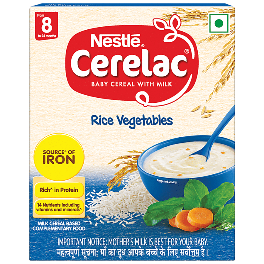 Nestle Cerelac Baby Cereal With Milk, Rice Vegetables, From 8 Months, 300 G Bag, In, Box