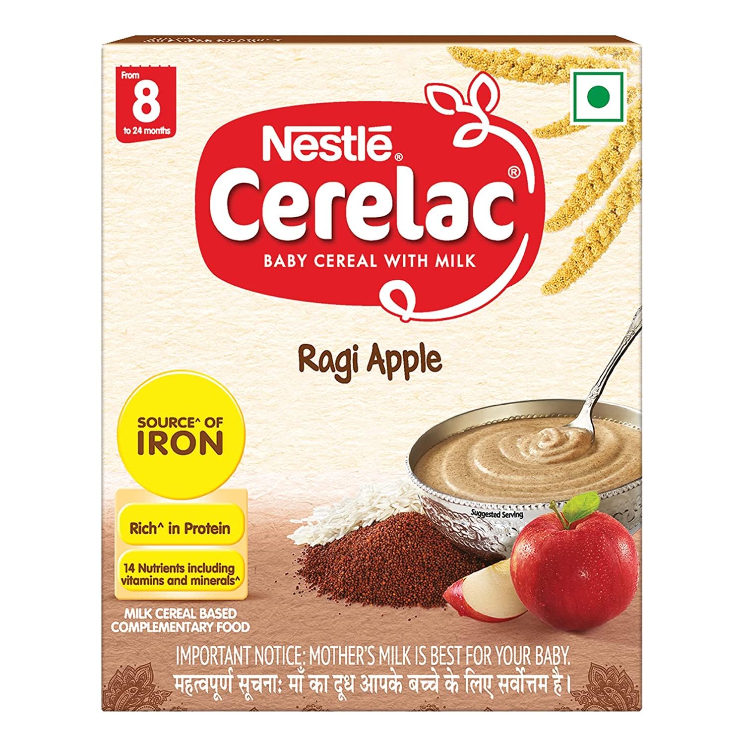 Nestle Cerelac Baby Cereal With Milk, Ragi Apple, From 8 To 24 Months, Stage 2, Source Of Iron & Protein, 300G