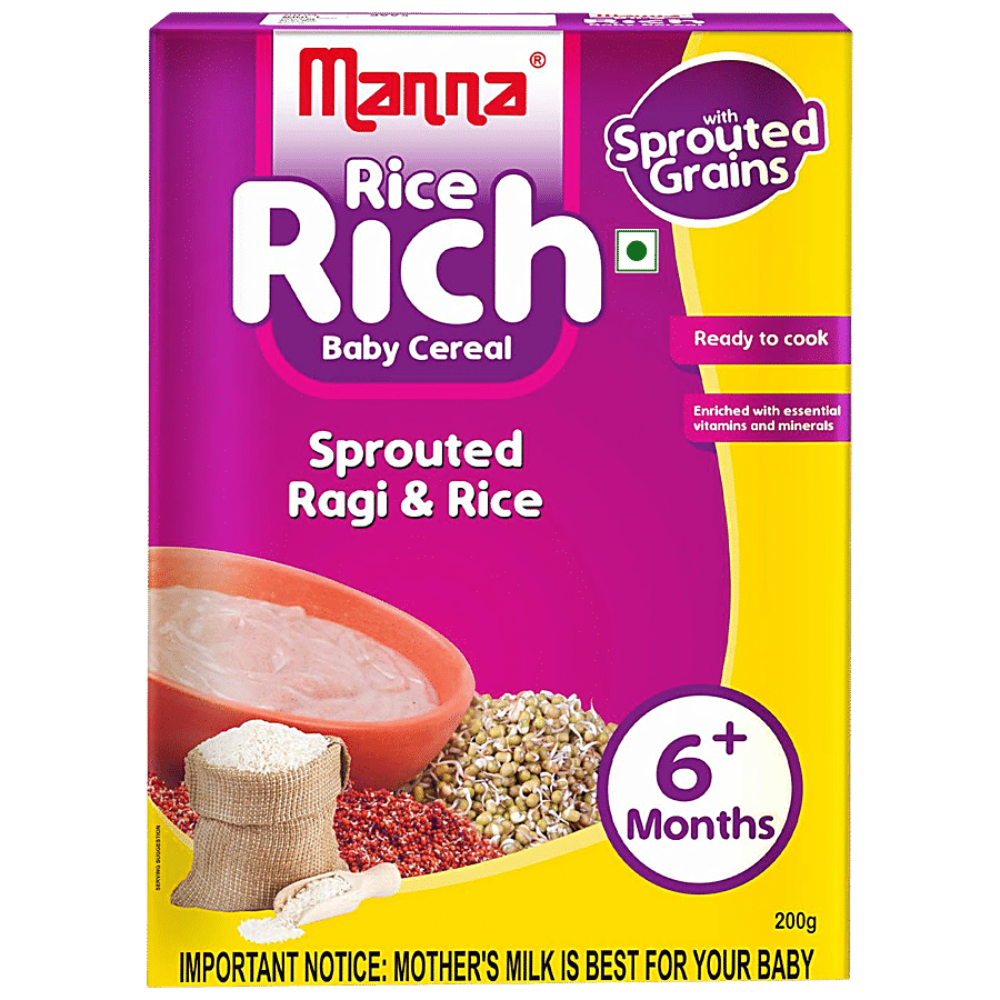 Manna Baby Cereal 200G, Sprouted Ragi & Rice, 6+ Months, Baby Food, Infant Food, 200 G Carton