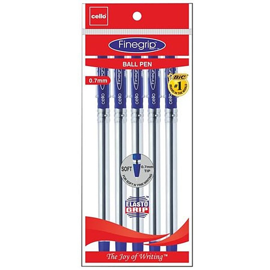 Bic Cello Finegrip Ball Pen - Blue, 5 Pcs