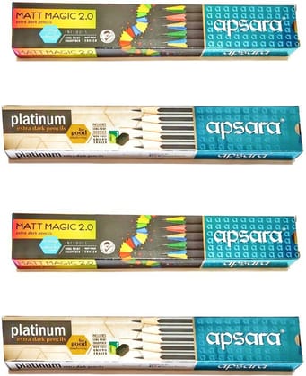 Apsara Platinum (20Pcs) Matt Magic (20 Pcs) Pencil (Set Of 4, Multicolor)